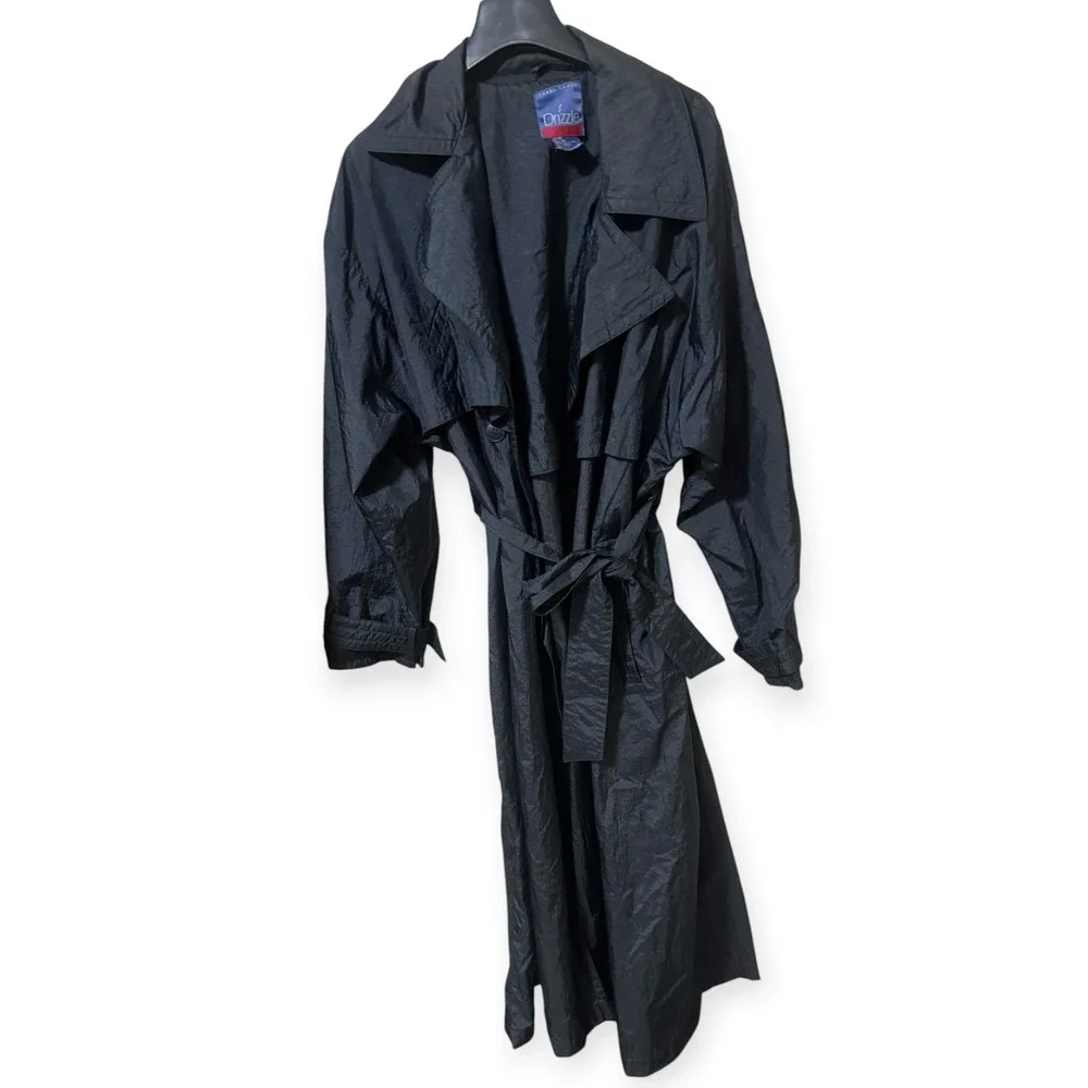 Carol Cohen Drizzle VTG Nylon Trench Coat oversized Rain Jacket Sz L belted